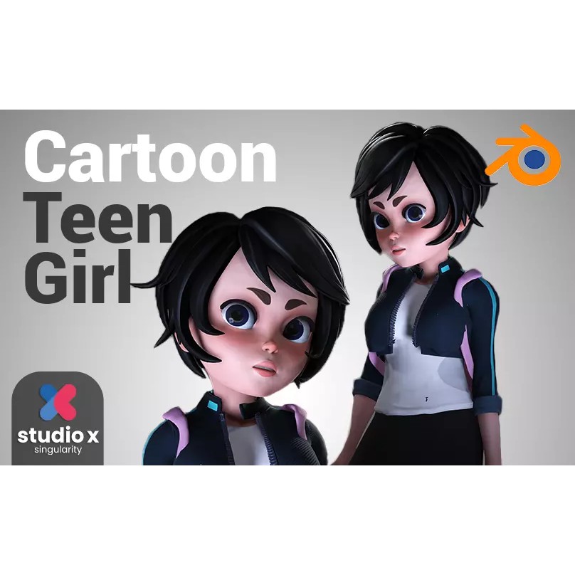 Cartoon Teen Girl 3D Model – Rigged Low Poly Character for Animation, FBX - View 2
