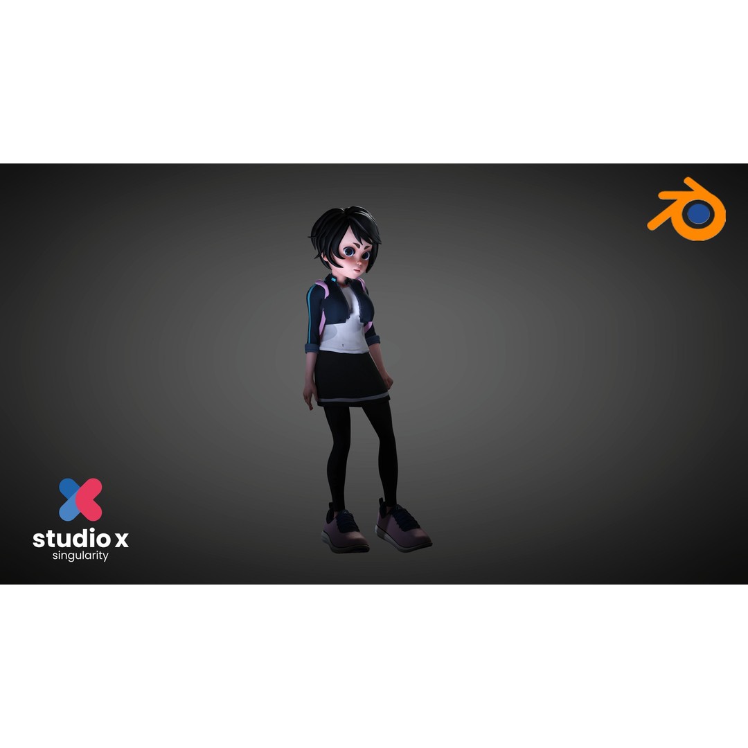 Cartoon Teen Girl 3D Model – Rigged Low Poly Character for Animation, FBX - View 3