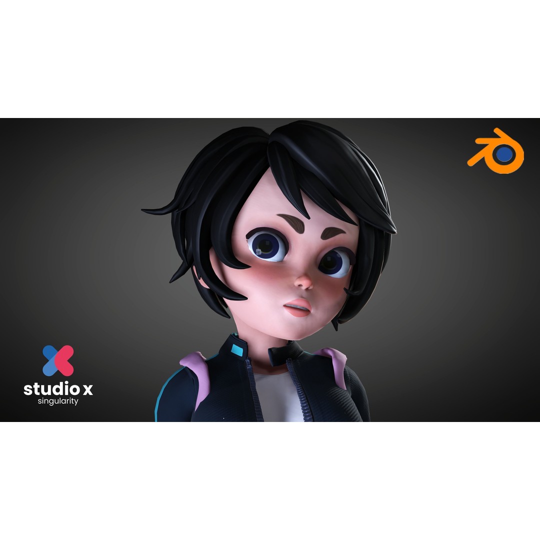 Cartoon Teen Girl 3D Model – Rigged Low Poly Character for Animation, FBX - View 4