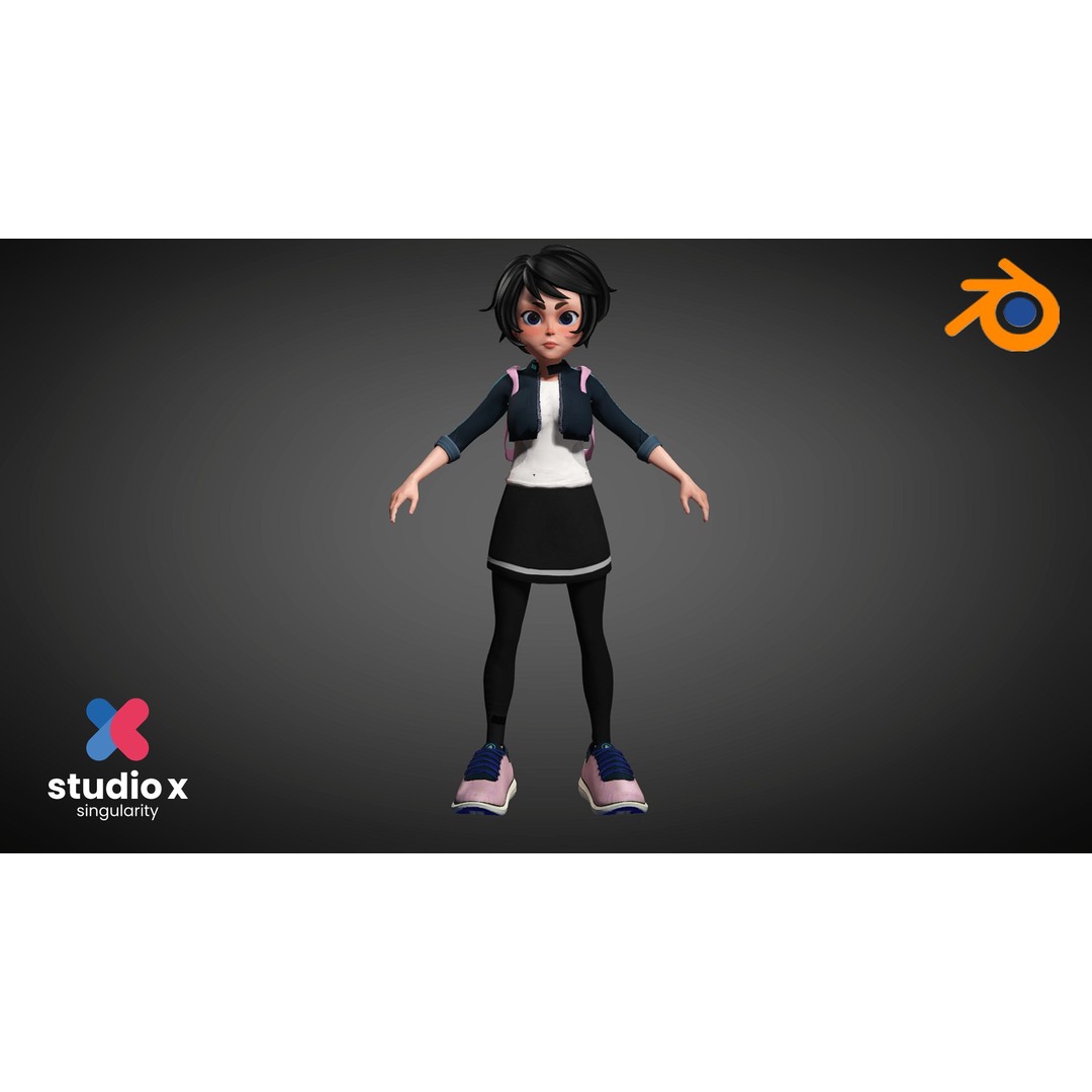Cartoon Teen Girl 3D Model – Rigged Low Poly Character for Animation, FBX - View 5