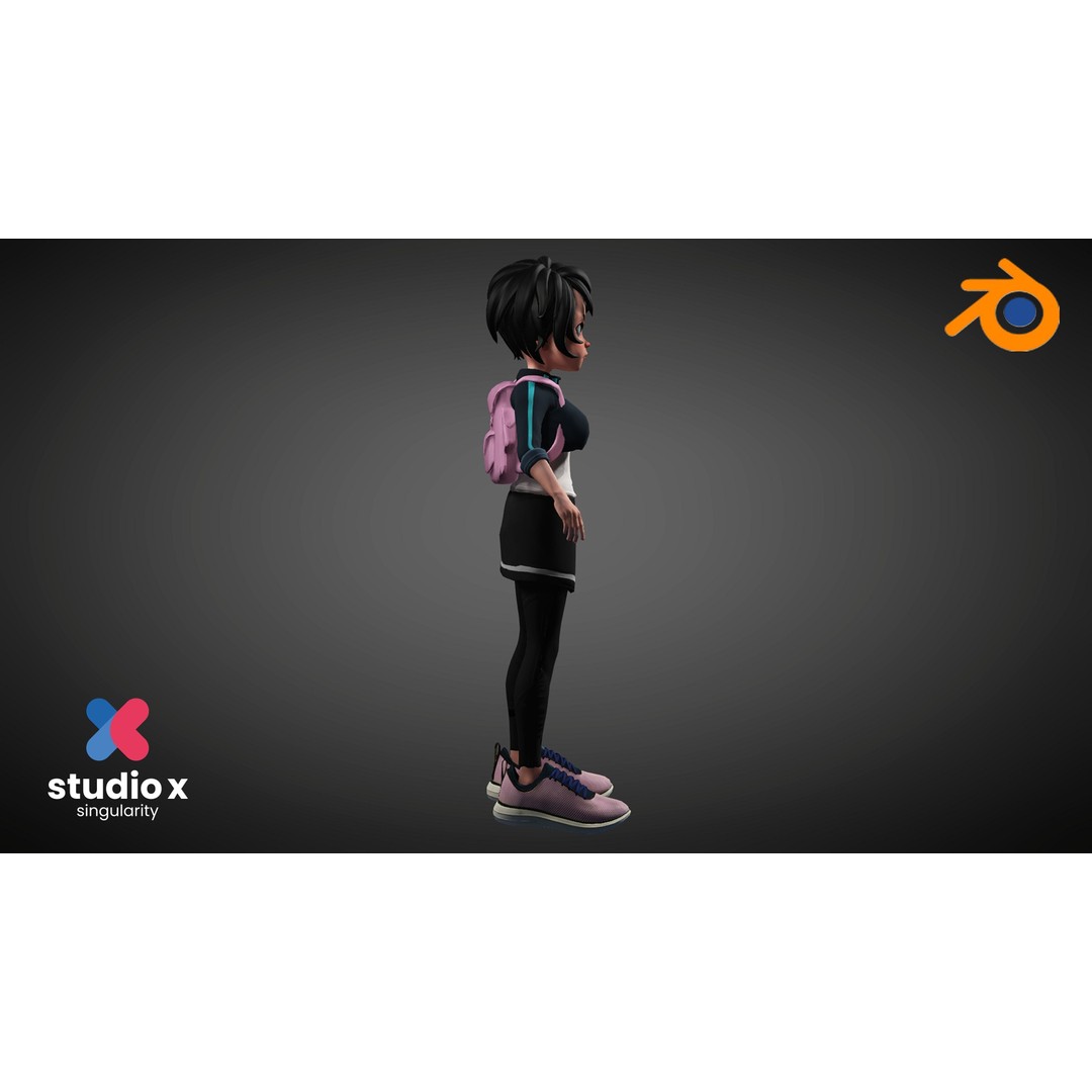 Cartoon Teen Girl 3D Model – Rigged Low Poly Character for Animation, FBX - View 6