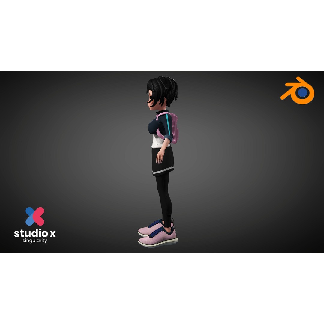 Cartoon Teen Girl 3D Model – Rigged Low Poly Character for Animation, FBX - View 8