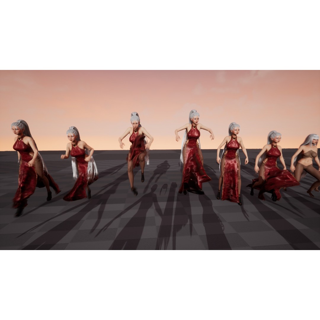Lady With Fans 3D Model – Low Poly Rigged Character for Unity & UE5