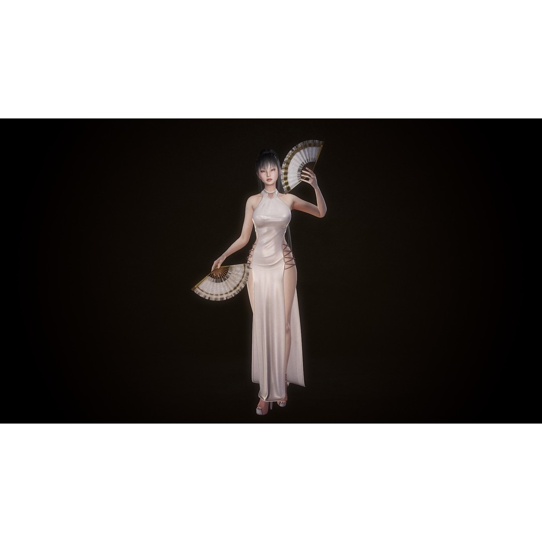 Lady With Fans 3D Model – Low Poly Rigged Character for Unity & UE5 - View 12