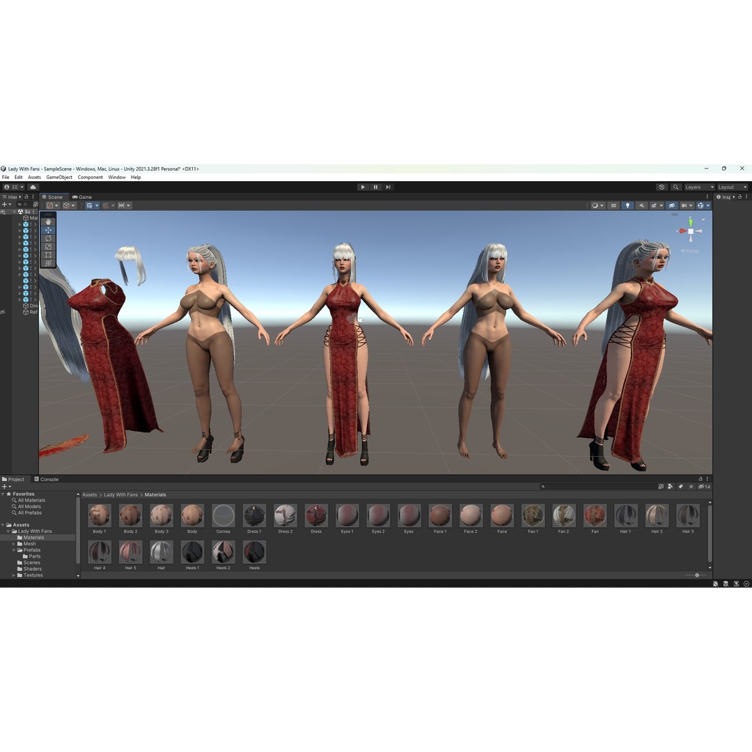 Lady With Fans 3D Model – Low Poly Rigged Character for Unity & UE5 - View 17