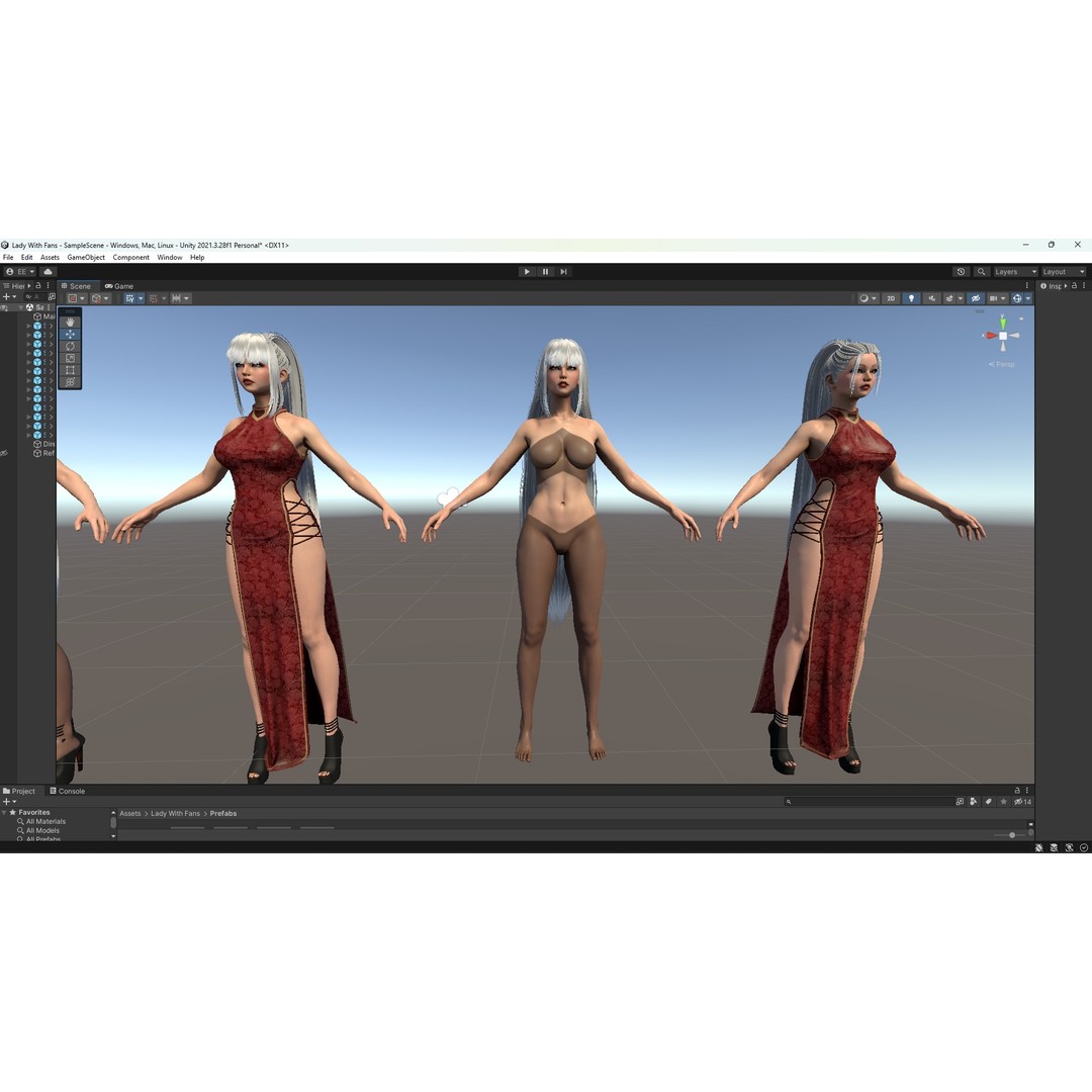 Lady With Fans 3D Model – Low Poly Rigged Character for Unity & UE5 - View 18