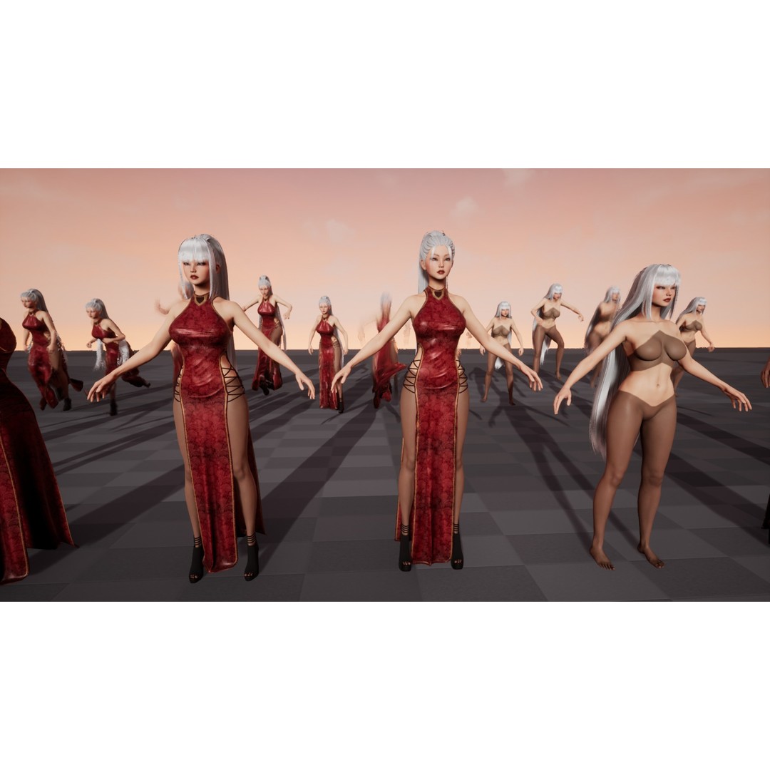 Lady With Fans 3D Model – Low Poly Rigged Character for Unity & UE5 - View 19
