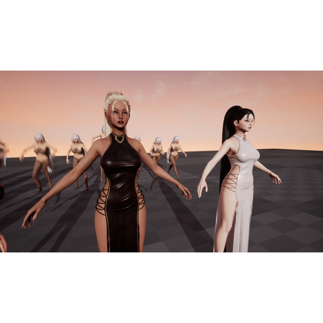 Lady With Fans 3D Model – Low Poly Rigged Character for Unity & UE5 - View 21