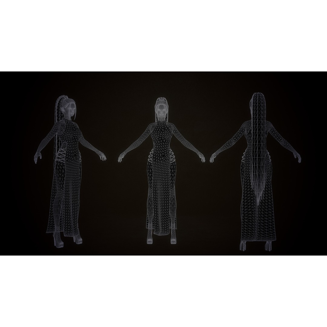 Lady With Fans 3D Model – Low Poly Rigged Character for Unity & UE5 - View 8