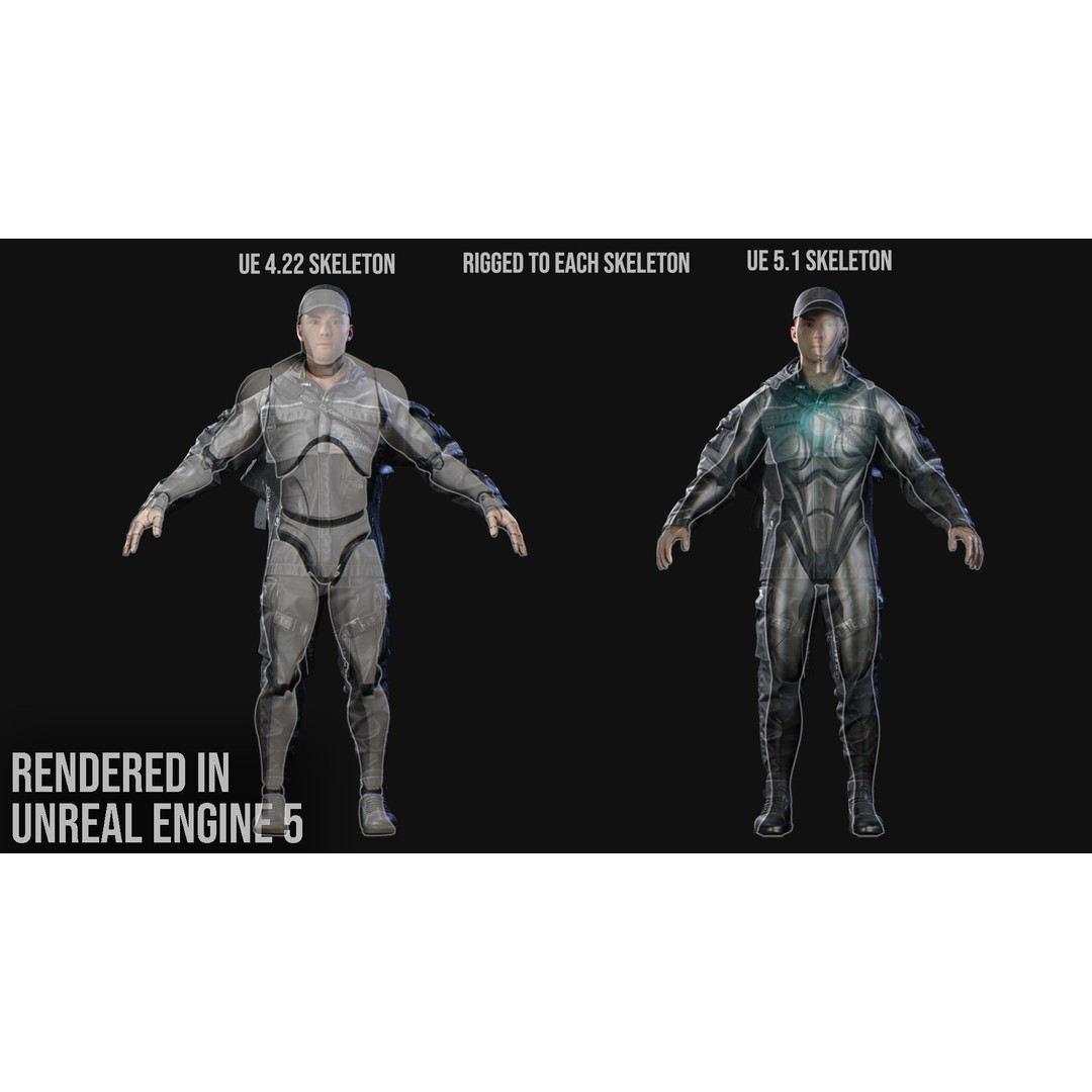 Techwear Character 3D Model – Low Poly Rigged Game Asset, FBX