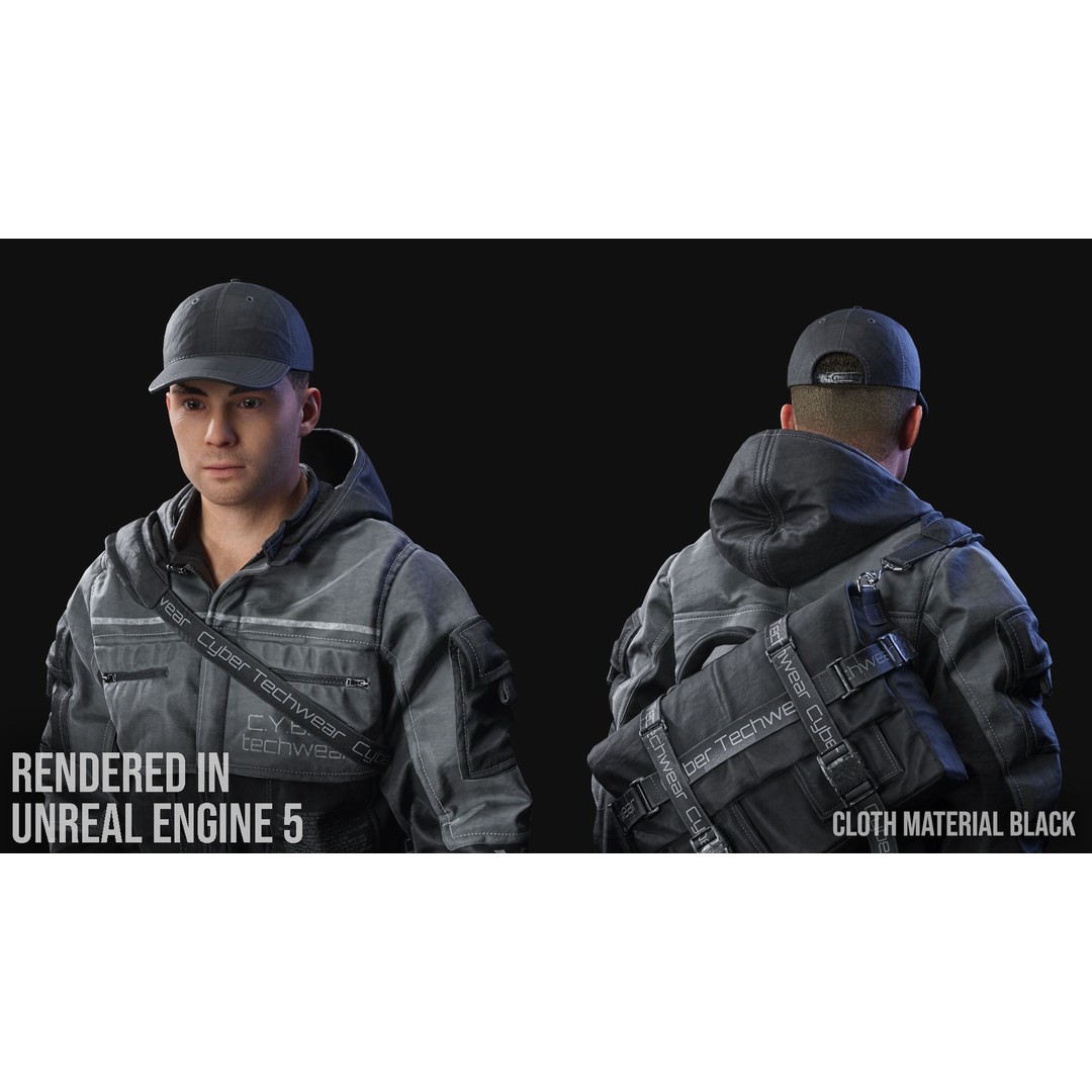 Techwear Character 3D Model – Low Poly Rigged Game Asset, FBX - View 15