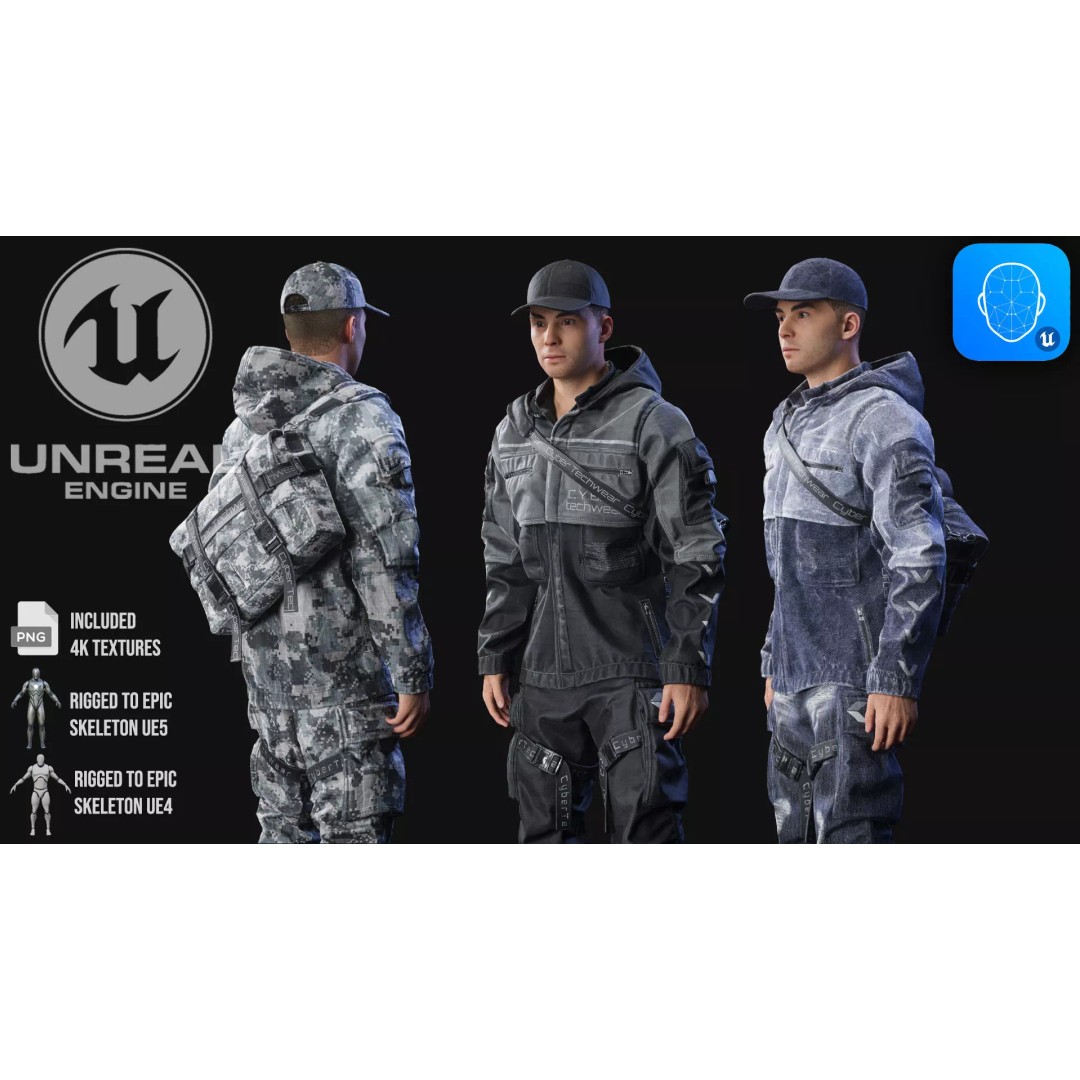 Techwear Character 3D Model – Low Poly Rigged Game Asset, FBX - View 2