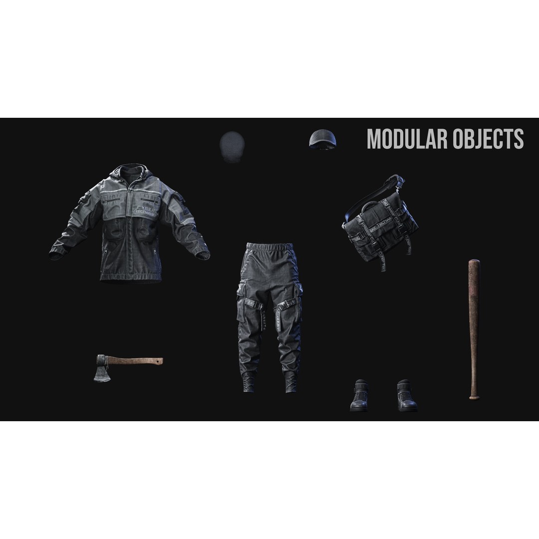 Techwear Character 3D Model – Low Poly Rigged Game Asset, FBX - View 21