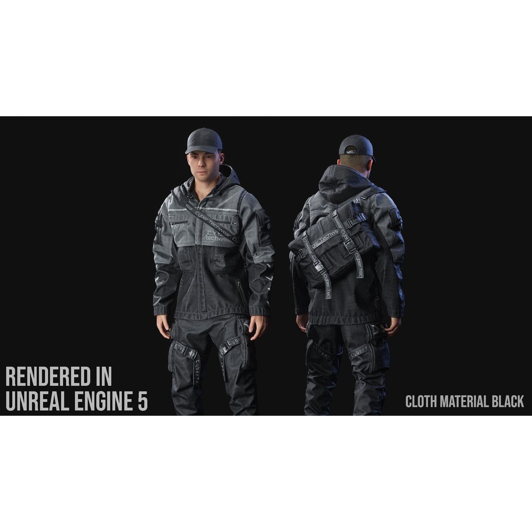 Techwear Character 3D Model – Low Poly Rigged Game Asset, FBX - View 3