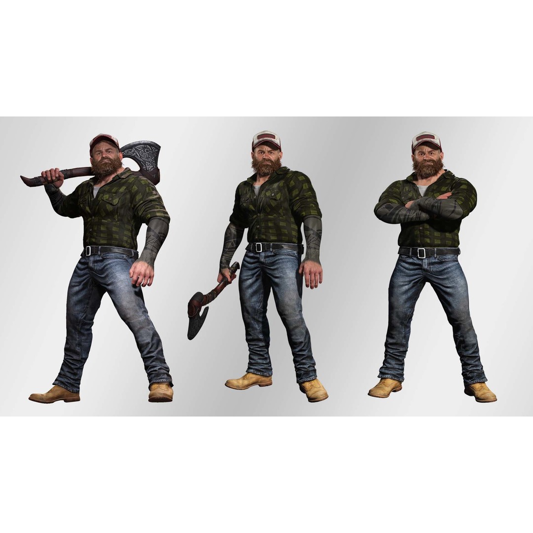 Realistic Bearded Lumberjack 3D Model – Low Poly Rigged Character, FBX - View 3