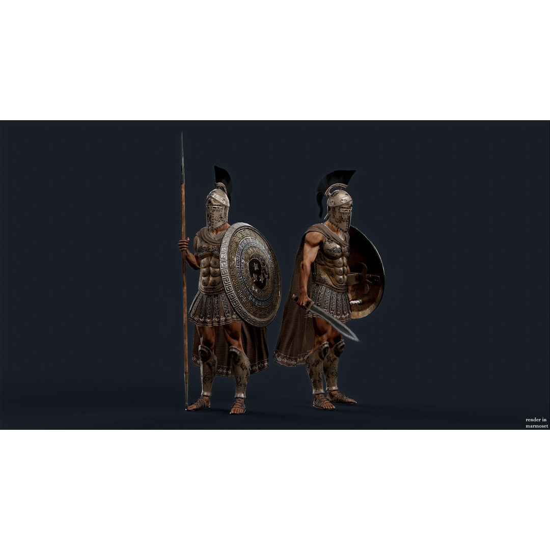Greek Royal Heavy Hoplite 3D Model – Low Poly Rigged Character for Games - View 3