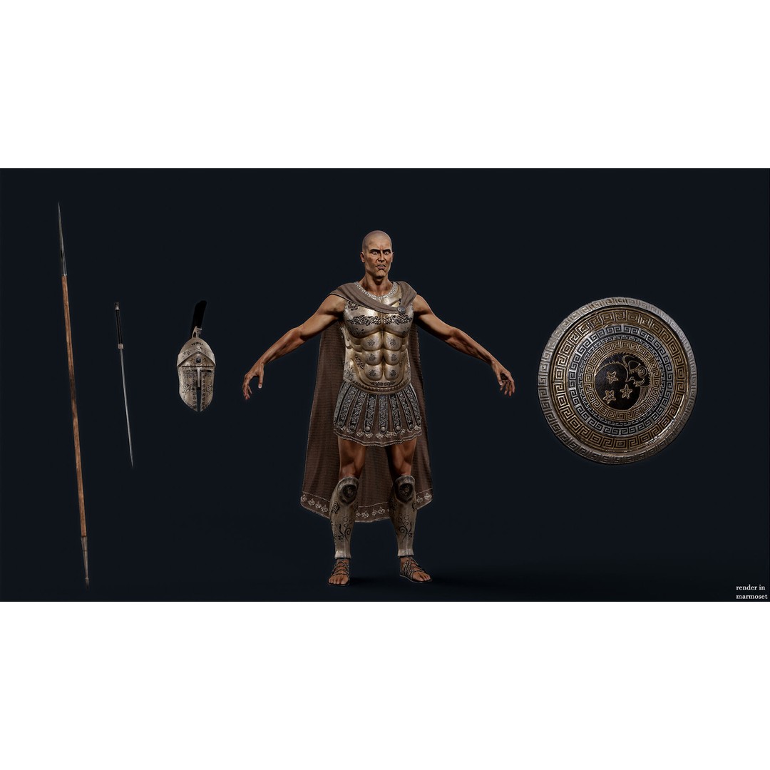 Greek Royal Heavy Hoplite 3D Model – Low Poly Rigged Character for Games - View 4