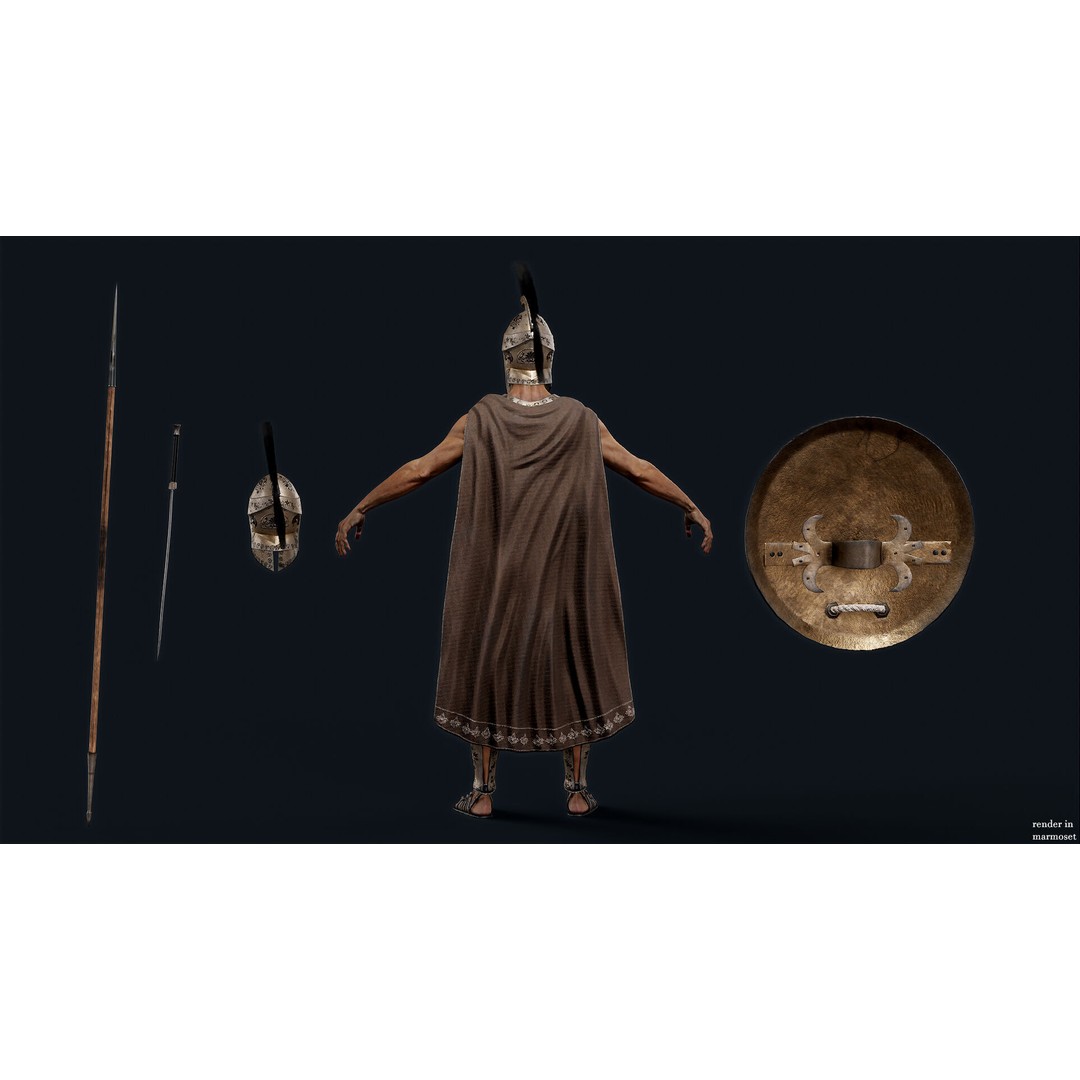 Greek Royal Heavy Hoplite 3D Model – Low Poly Rigged Character for Games - View 5