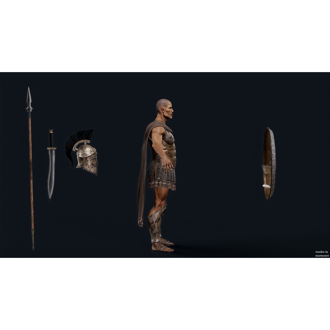 Greek Royal Heavy Hoplite 3D Model – Low Poly Rigged Character for Games - View 6