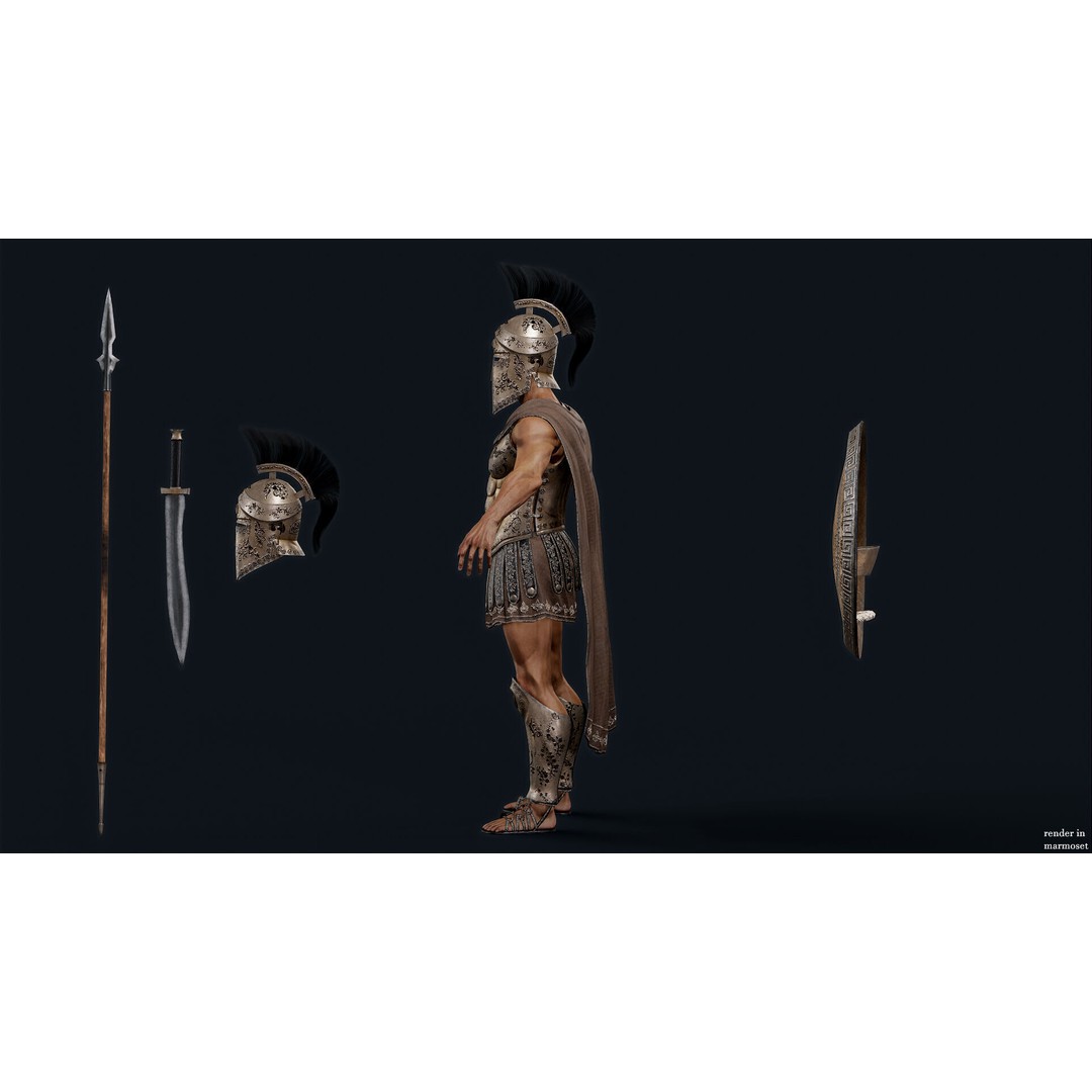 Greek Royal Heavy Hoplite 3D Model – Low Poly Rigged Character for Games - View 7