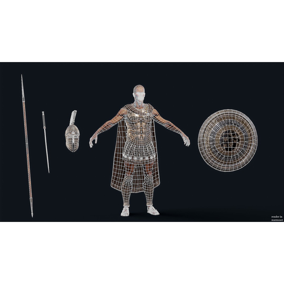 Greek Royal Heavy Hoplite 3D Model – Low Poly Rigged Character for Games - View 8