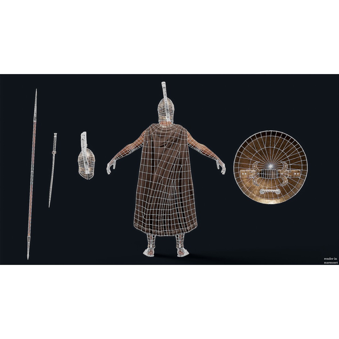 Greek Royal Heavy Hoplite 3D Model – Low Poly Rigged Character for Games - View 9