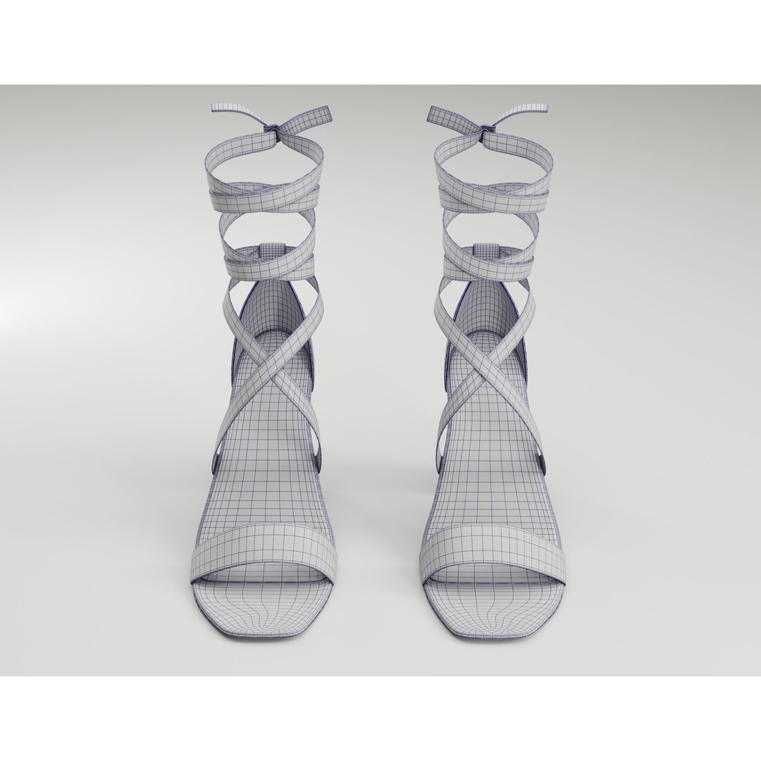 Strappy Suede Heels 3D Model – Low Poly Game Ready Footwear, FBX, Blender