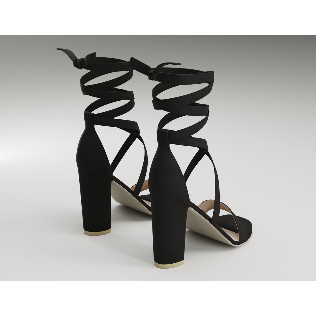 Strappy Suede Heels 3D Model – Low Poly Game Ready Footwear, FBX, Blender - View 11