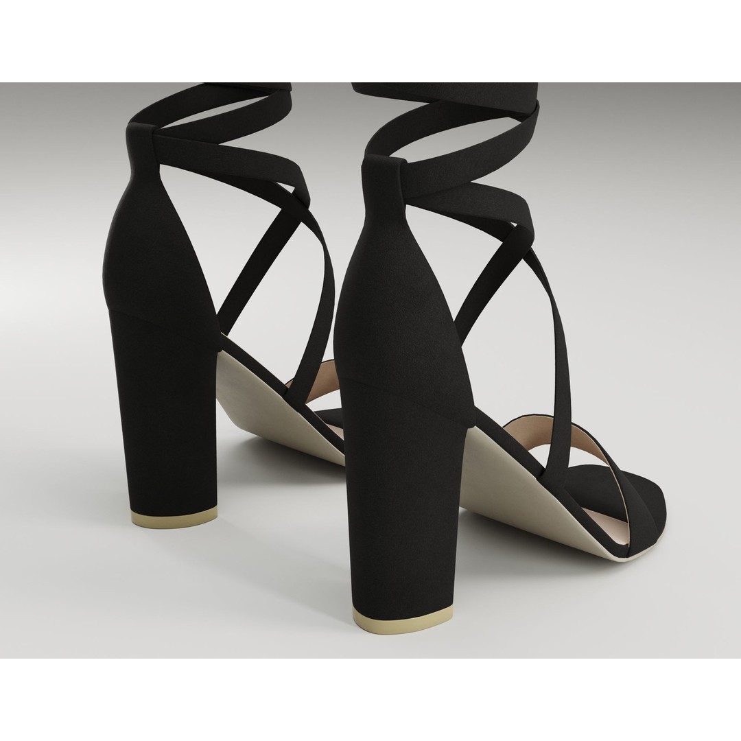 Strappy Suede Heels 3D Model – Low Poly Game Ready Footwear, FBX, Blender - View 12