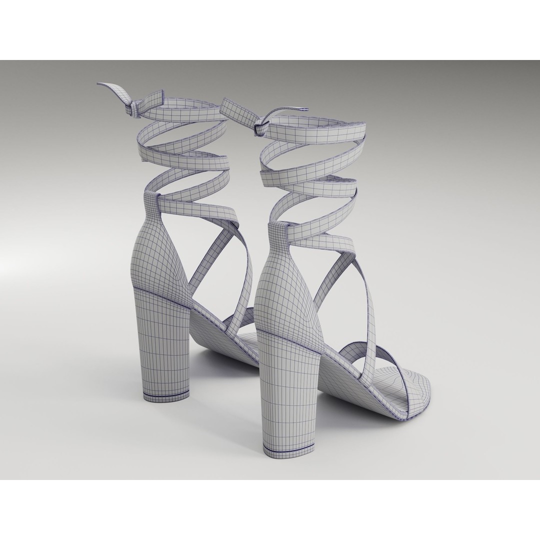 Strappy Suede Heels 3D Model – Low Poly Game Ready Footwear, FBX, Blender - View 13