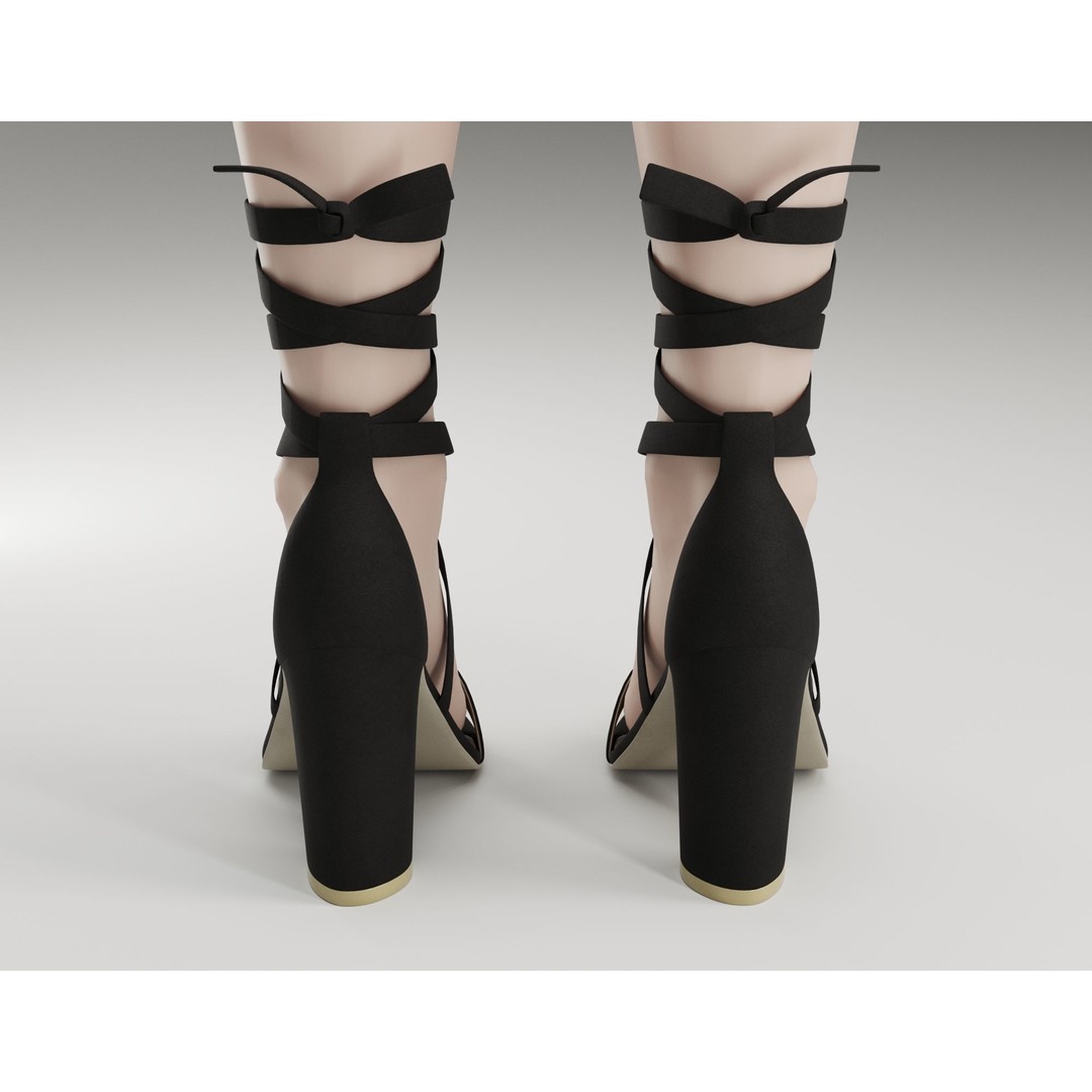 Strappy Suede Heels 3D Model – Low Poly Game Ready Footwear, FBX, Blender - View 14