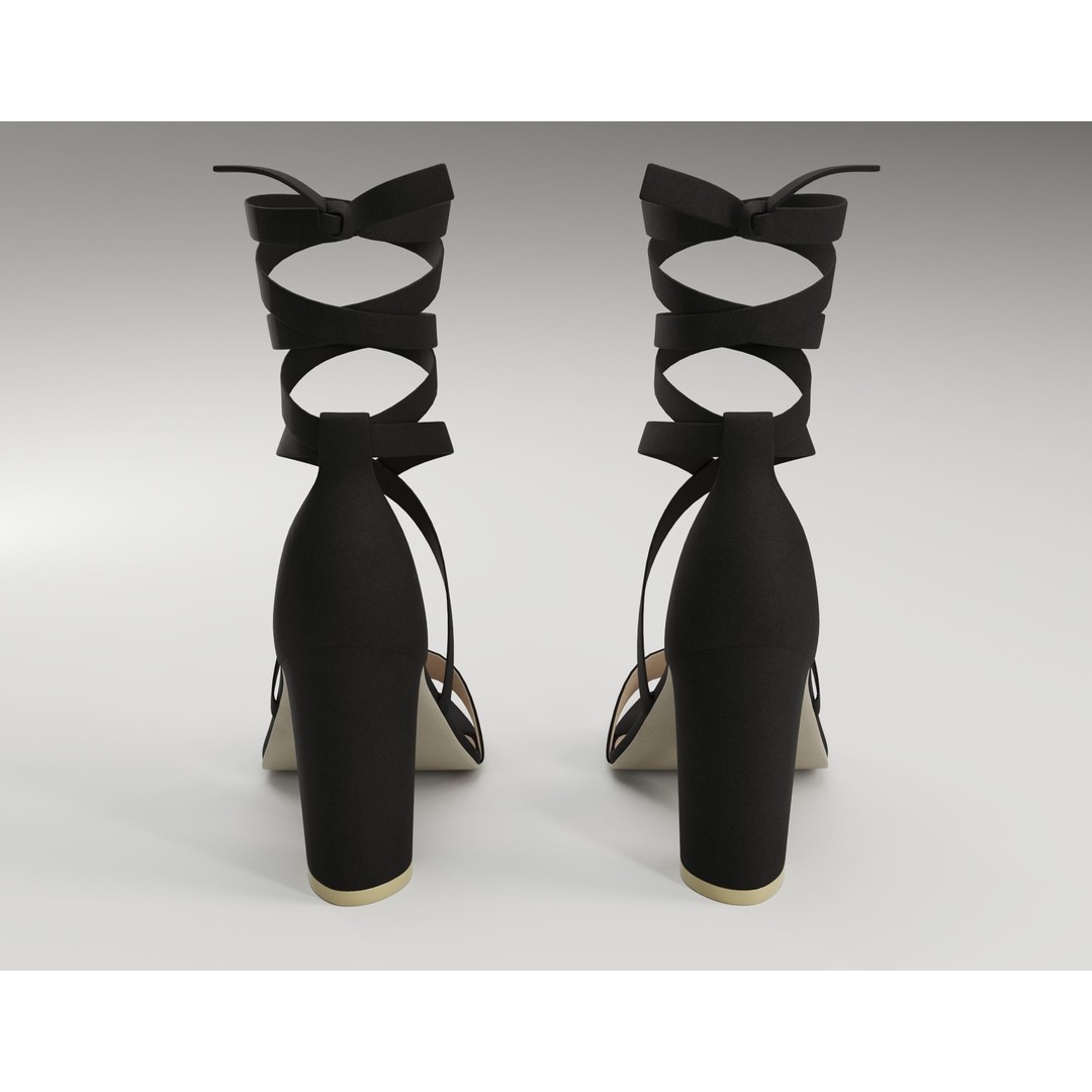 Strappy Suede Heels 3D Model – Low Poly Game Ready Footwear, FBX, Blender - View 15