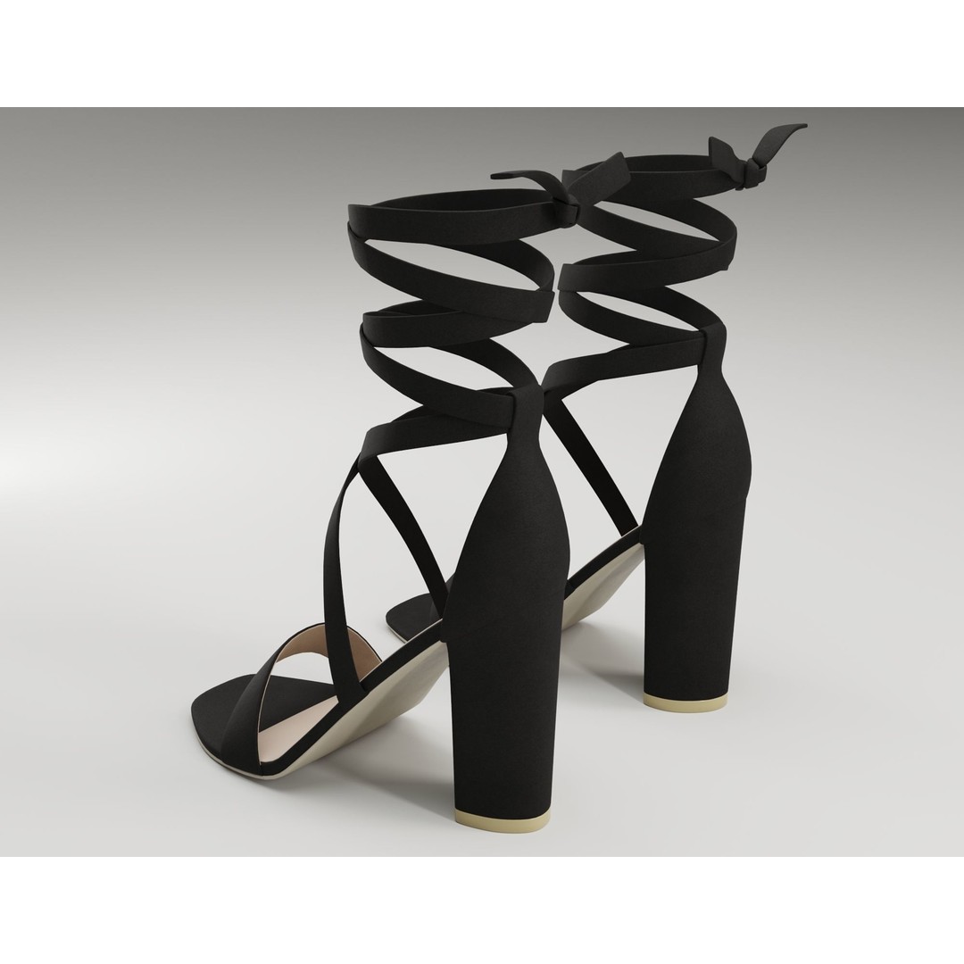 Strappy Suede Heels 3D Model – Low Poly Game Ready Footwear, FBX, Blender - View 17