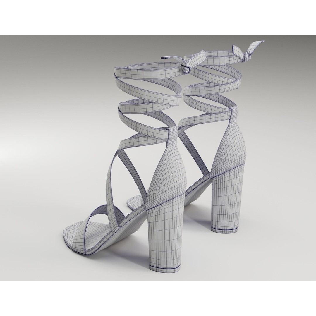 Strappy Suede Heels 3D Model – Low Poly Game Ready Footwear, FBX, Blender - View 18