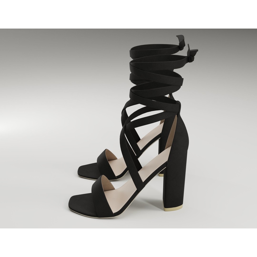 Strappy Suede Heels 3D Model – Low Poly Game Ready Footwear, FBX, Blender - View 19