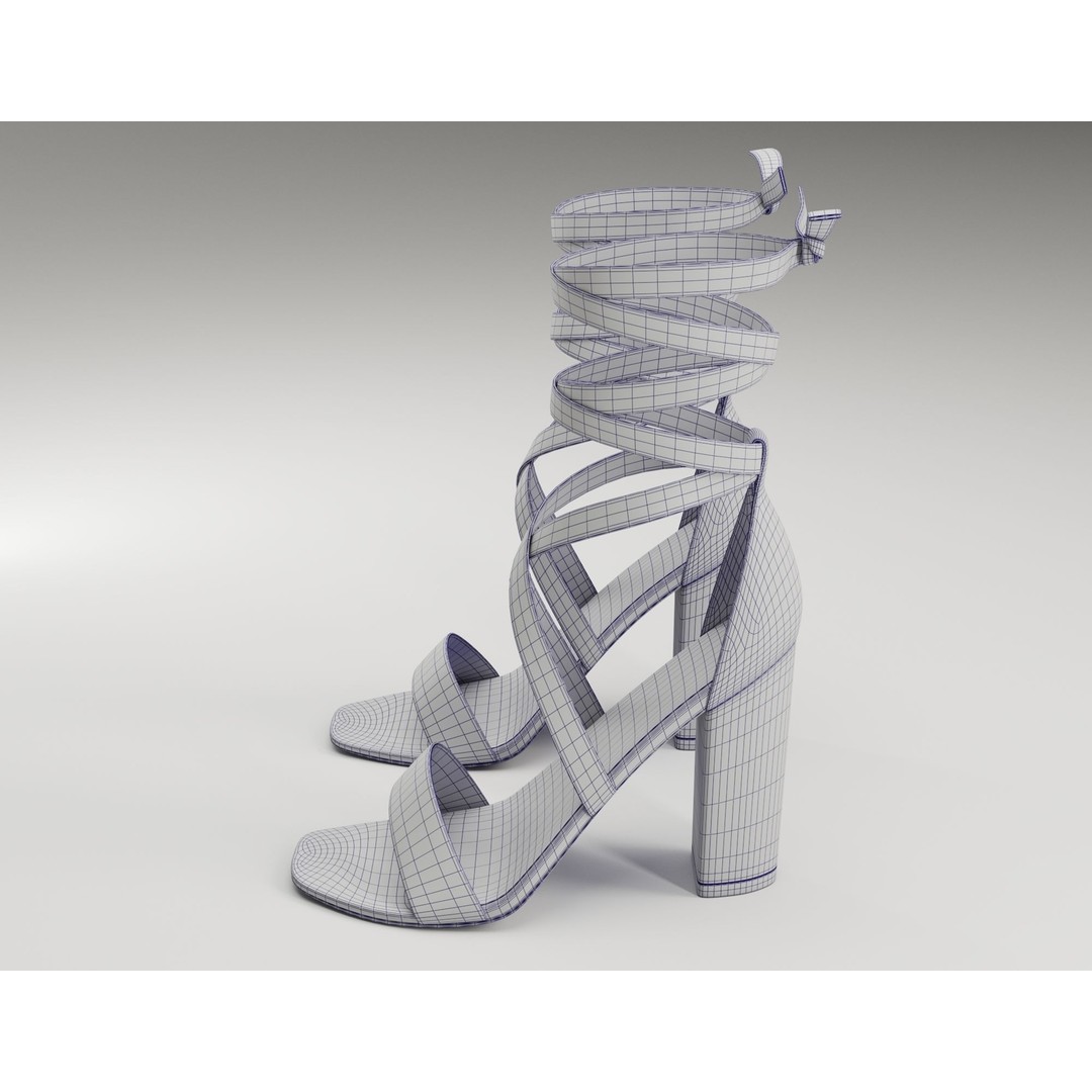Strappy Suede Heels 3D Model – Low Poly Game Ready Footwear, FBX, Blender - View 20