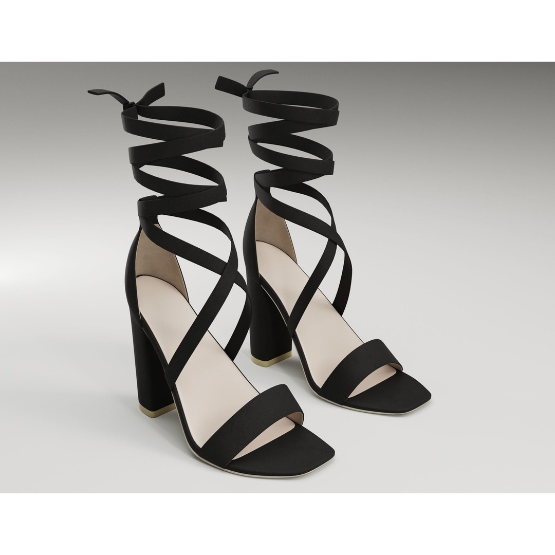 Strappy Suede Heels 3D Model – Low Poly Game Ready Footwear, FBX, Blender - View 3