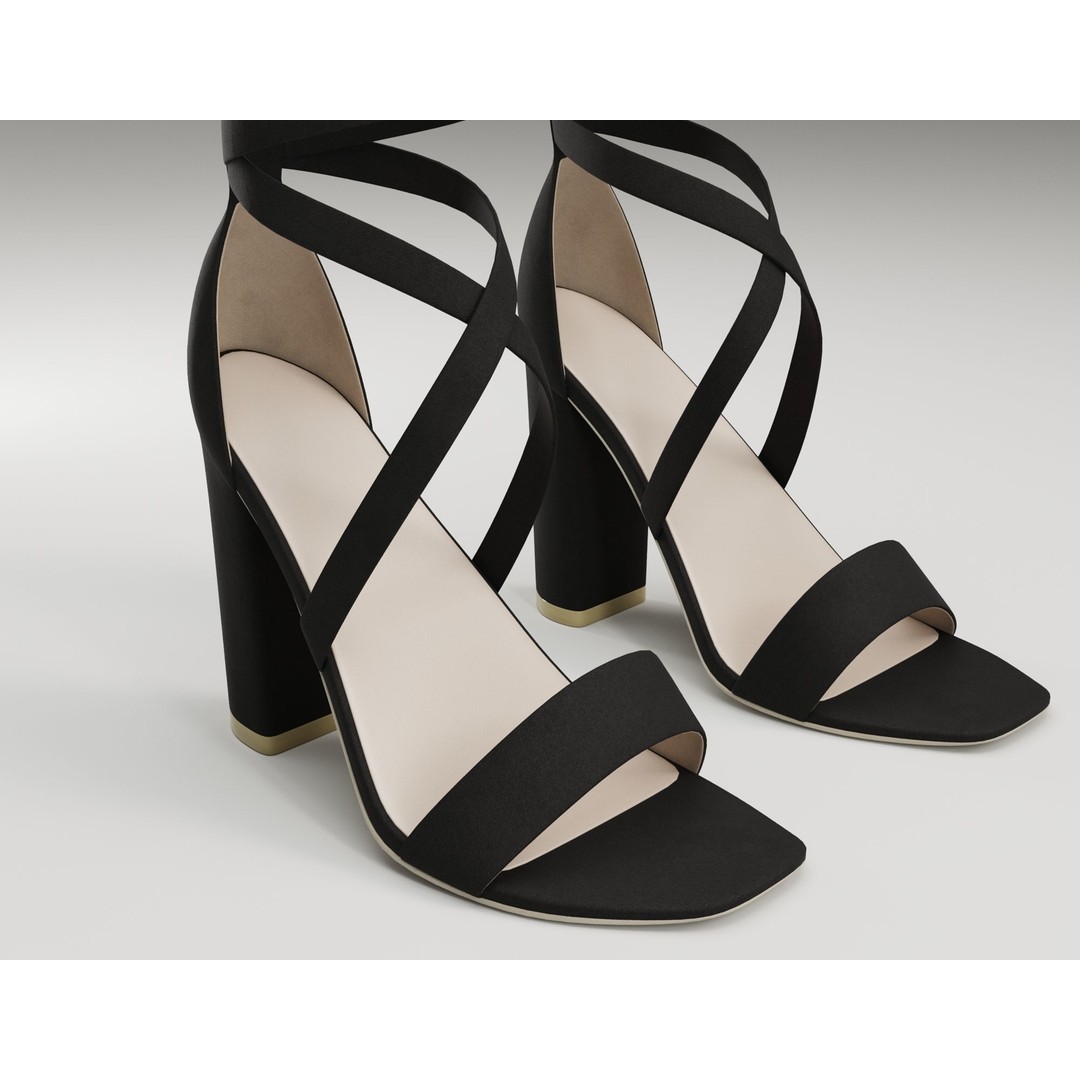 Strappy Suede Heels 3D Model – Low Poly Game Ready Footwear, FBX, Blender - View 4