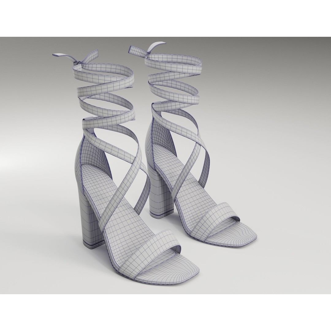 Strappy Suede Heels 3D Model – Low Poly Game Ready Footwear, FBX, Blender - View 5