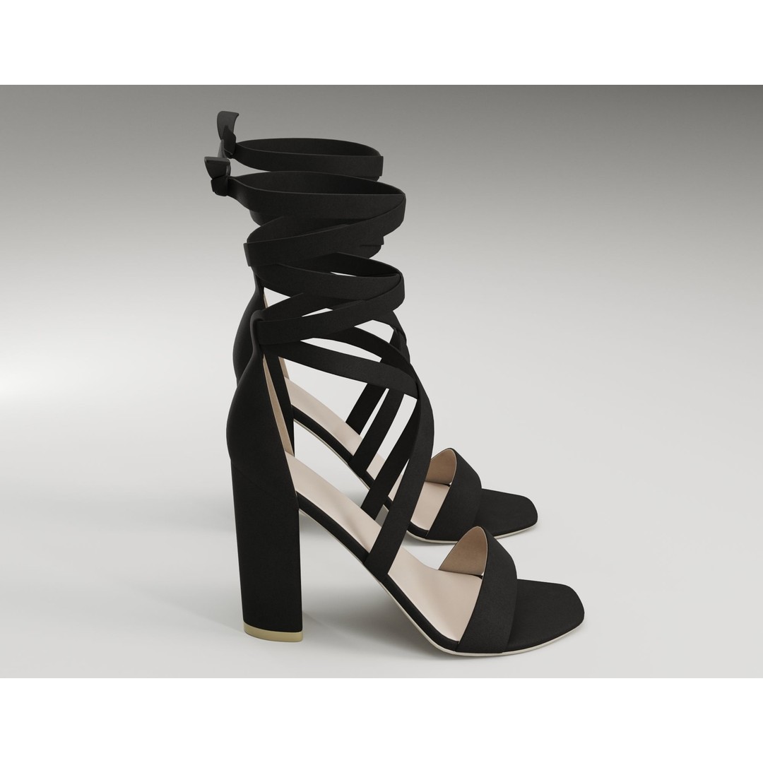 Strappy Suede Heels 3D Model – Low Poly Game Ready Footwear, FBX, Blender - View 7
