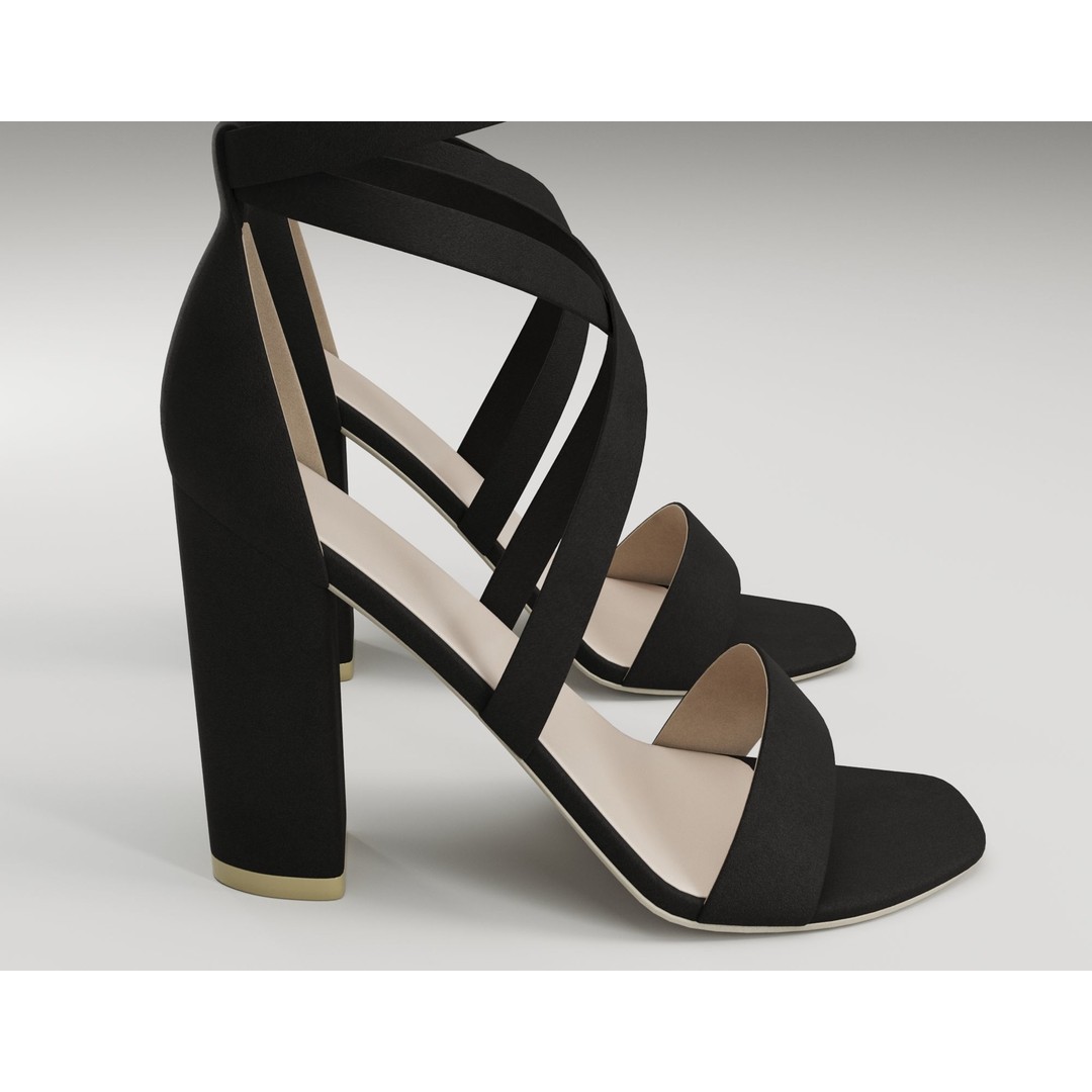 Strappy Suede Heels 3D Model – Low Poly Game Ready Footwear, FBX, Blender - View 8