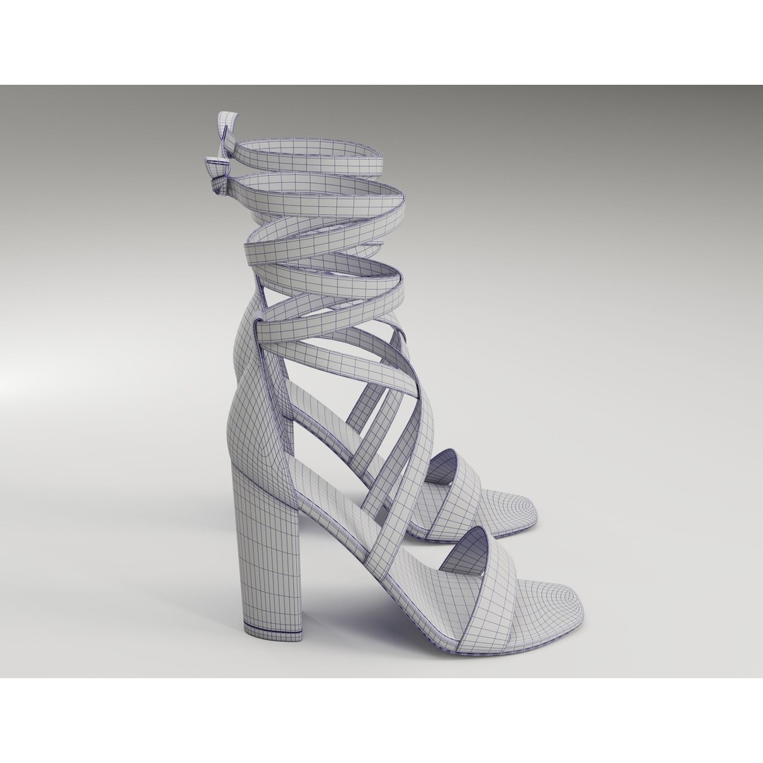 Strappy Suede Heels 3D Model – Low Poly Game Ready Footwear, FBX, Blender - View 9