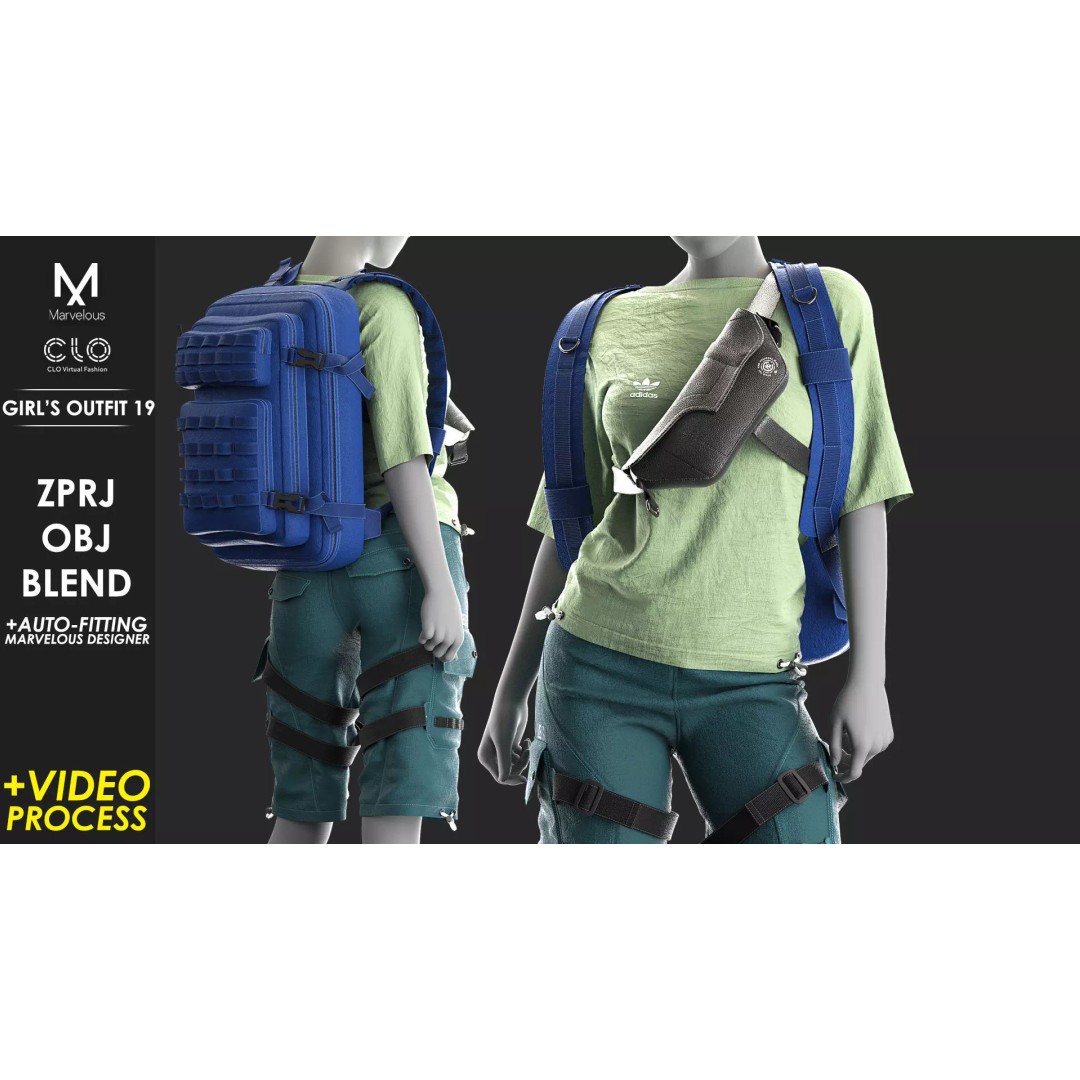 Girls Outfit 3D Model – Marvelous Designer Clothing, PBR Textures - View 2