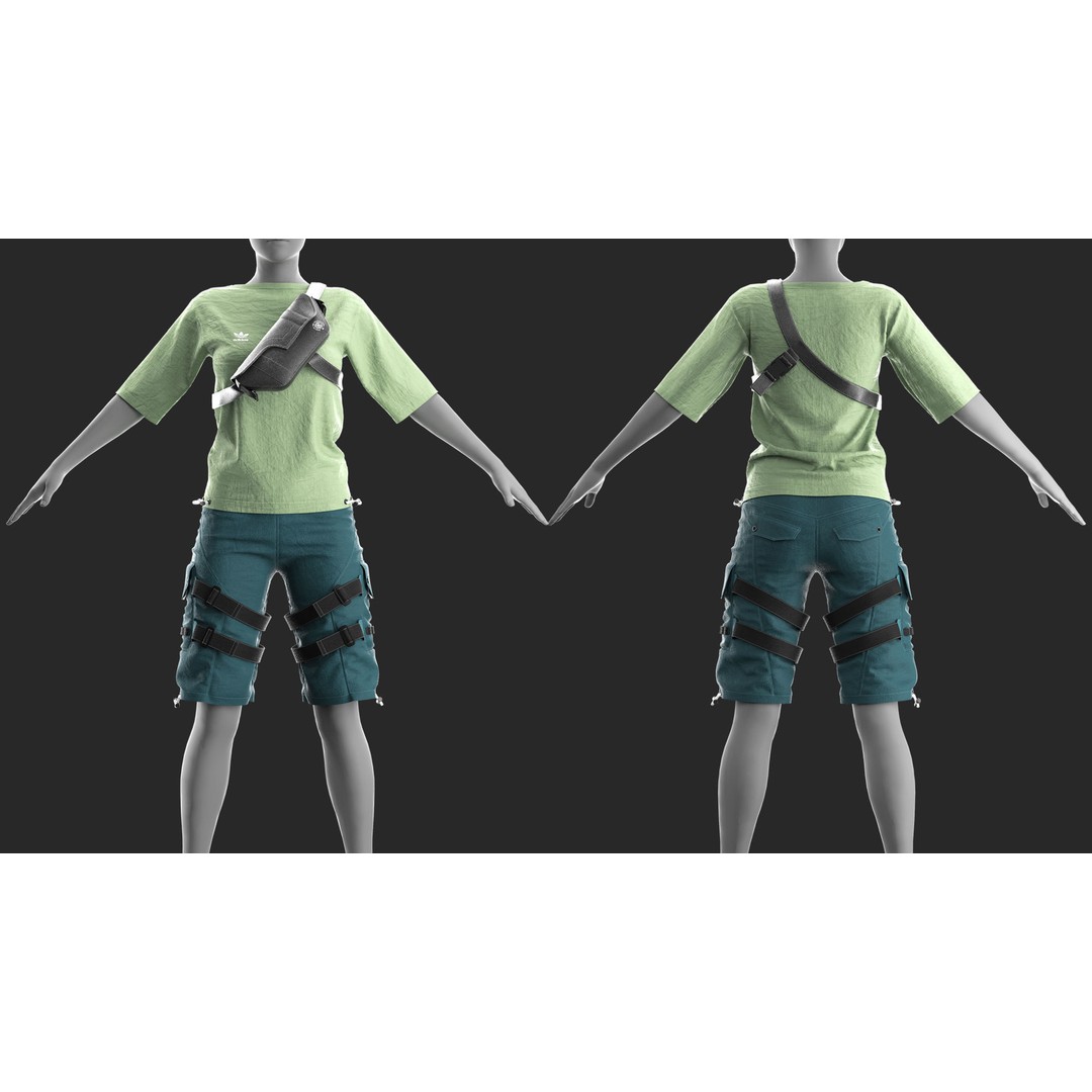 Girls Outfit 3D Model – Marvelous Designer Clothing, PBR Textures - View 4