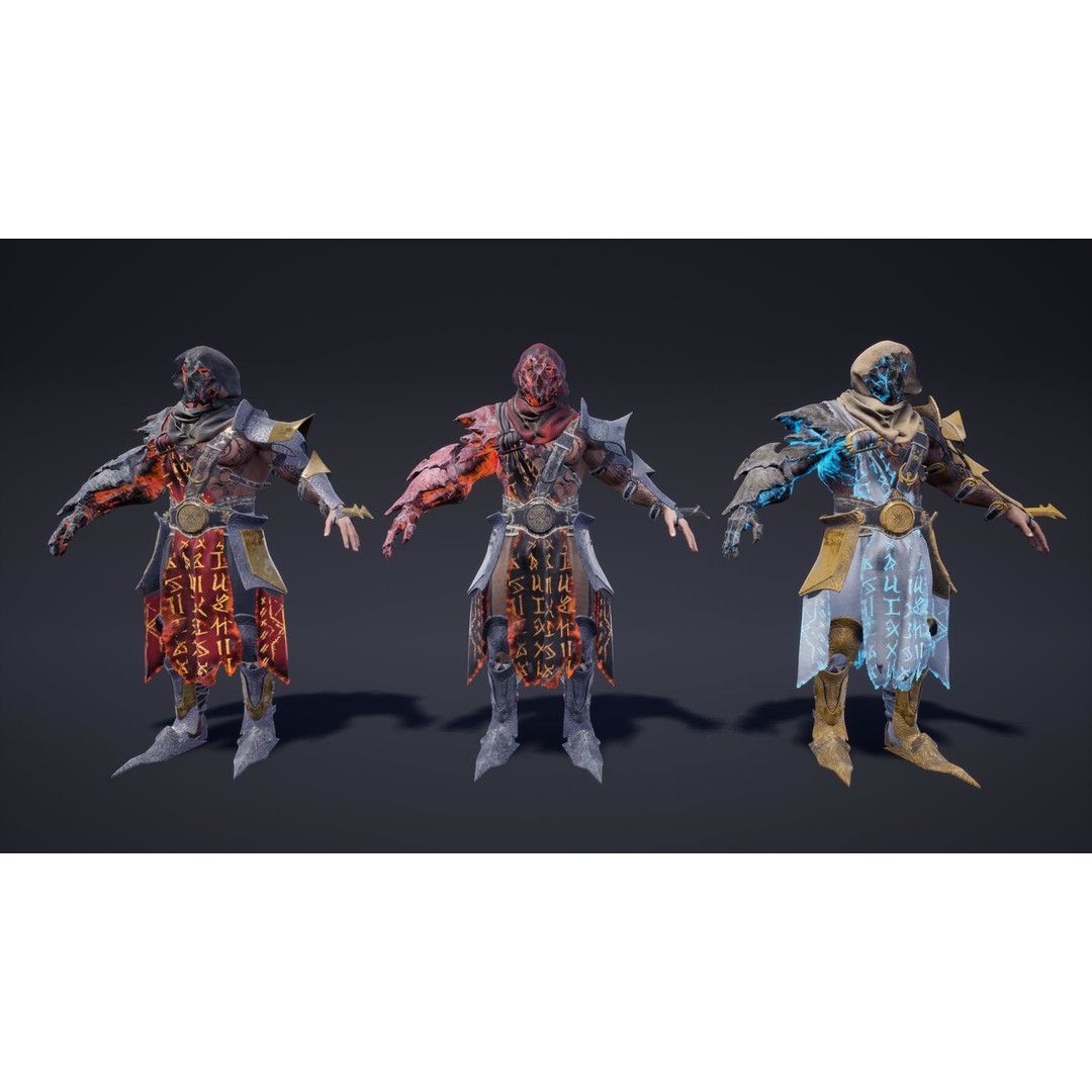 Fantasy Warriors 3D Model – Low Poly Game Asset, Rigged, FBX