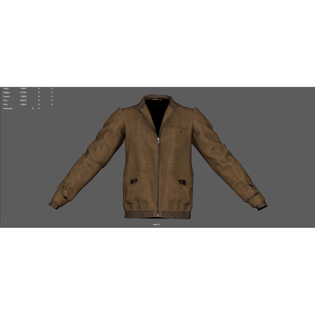 Jaket Bomber 3D Model – High Poly Fashion Jacket with PBR Textures - View 12