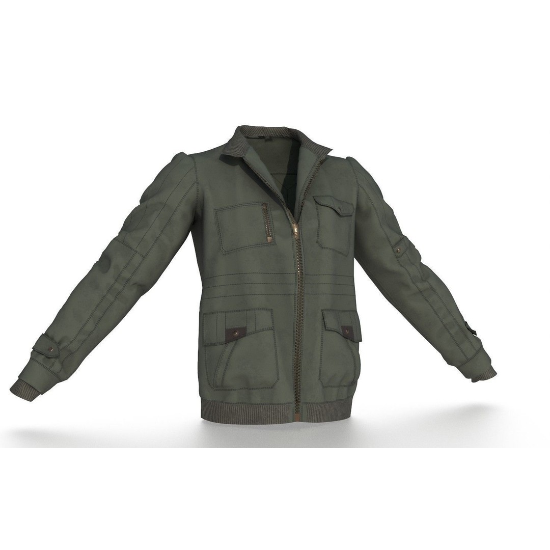 Jaket Bomber 3D Model – High Poly Fashion Jacket with PBR Textures - View 7