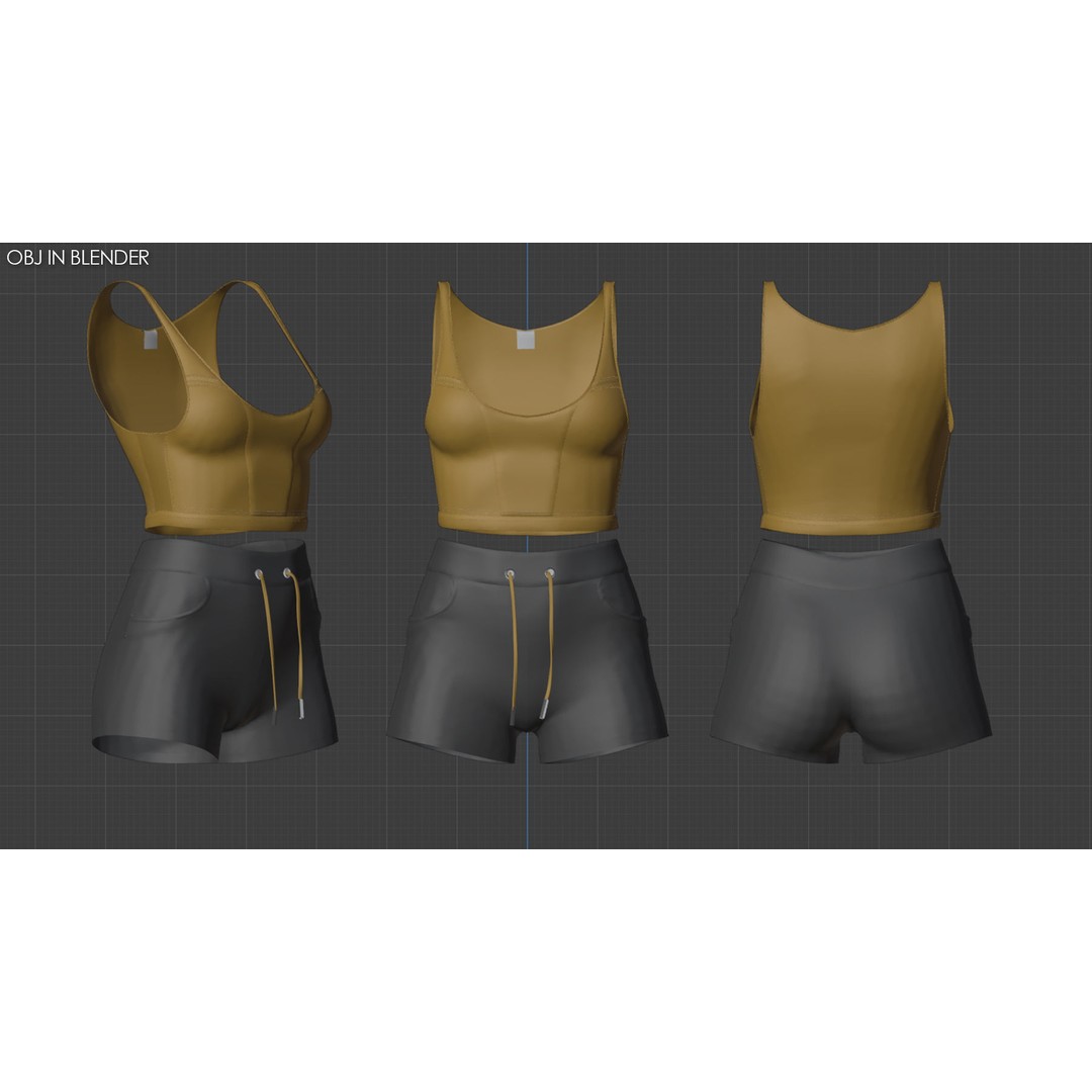 2 Girls Sportwear 3D Model – Marvelous Designer Project, PBR Textures - View 10