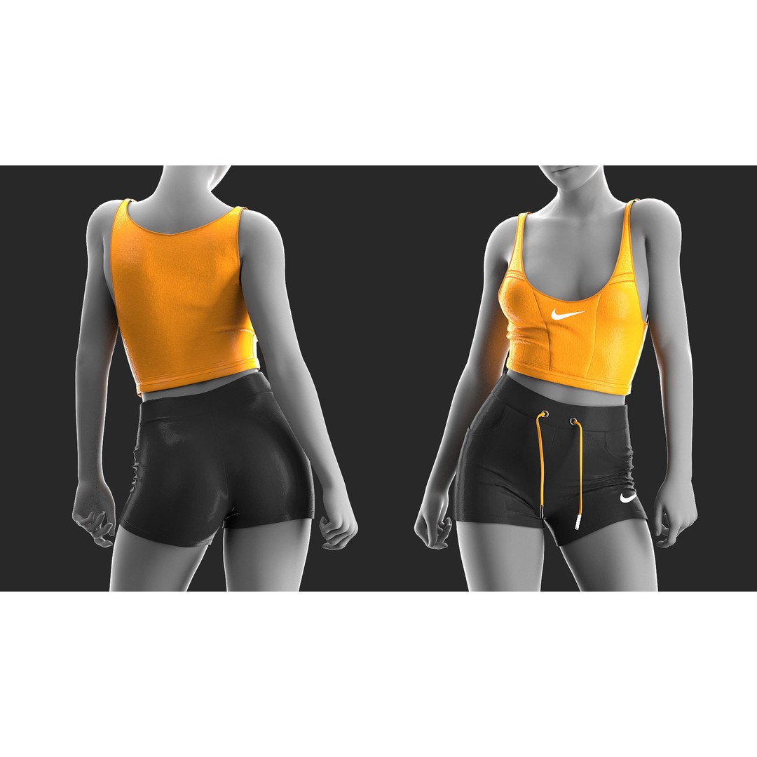 2 Girls Sportwear 3D Model – Marvelous Designer Project, PBR Textures - View 3