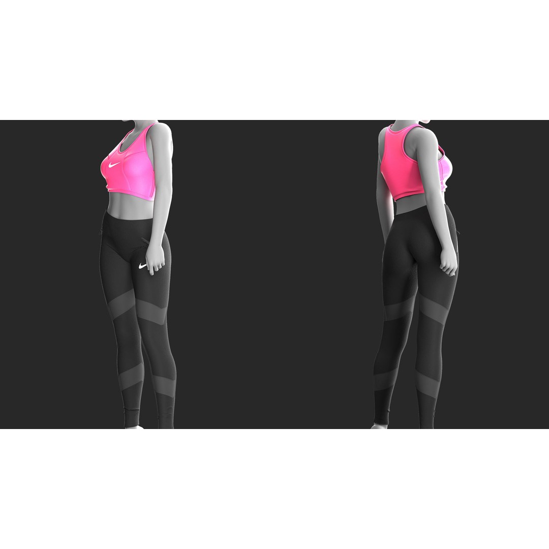 2 Girls Sportwear 3D Model – Marvelous Designer Project, PBR Textures - View 4